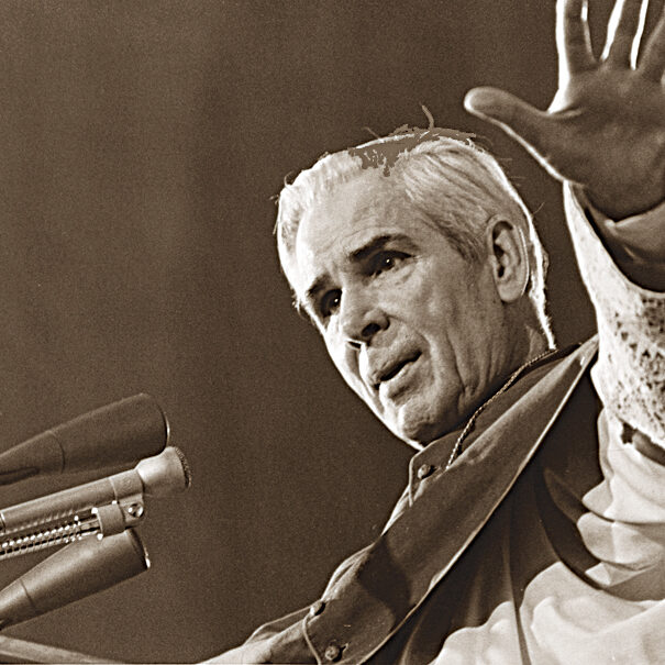 U.S. Archbishop Fulton J. Sheen is pictured preaching in an undated photo. Pope Benedict XVI has approved the heroic virtues Archbishop Sheen, declaring him "venerable" and clearing the way for the advancement of his sainthood cause. The announcement came June 28 from the Vatican. As a priest he preached on the popular "The Catholic Hour" radio program and went on to become an Emmy-winning televangelist. (CNS photo) (June 28, 2012) See CAUSE-SHEEN June 28, 2012.